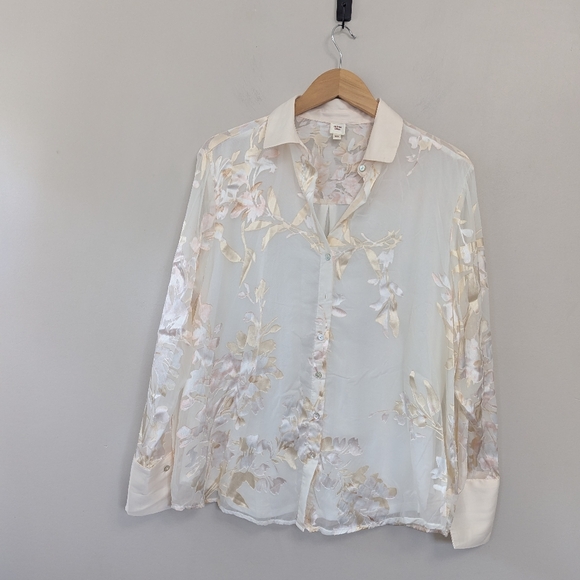 Autres Filles Cream Floral Burnout Button-up Blouse Whimsigoth - Picture 2 of 15